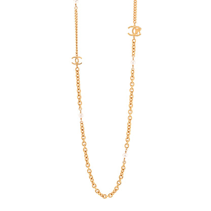 Chanel Pearl Quilted CC Long Necklace Light Gold 1 of 5