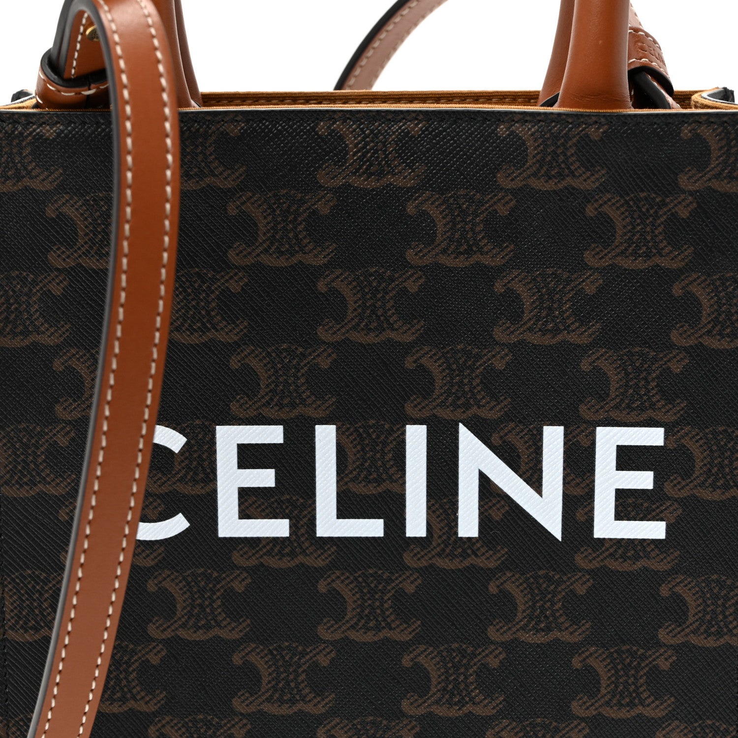 Celine Triomphe Canvas Calfskin Mini Vertical Cabas Tan Tan 7 of 9