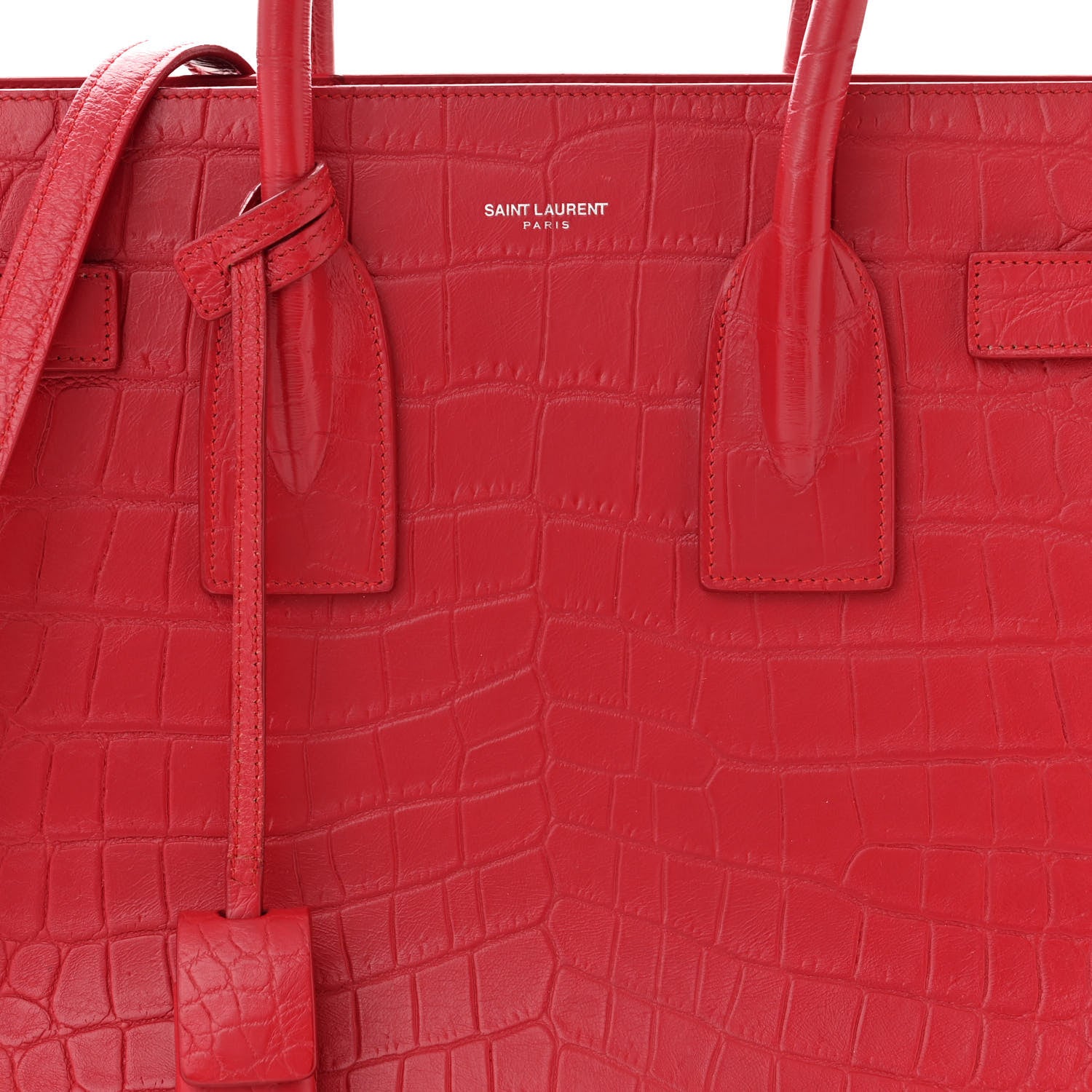 Saint Laurent Calfskin Crocodile Embossed Small Sac de Jour Eros Red 8 of 12