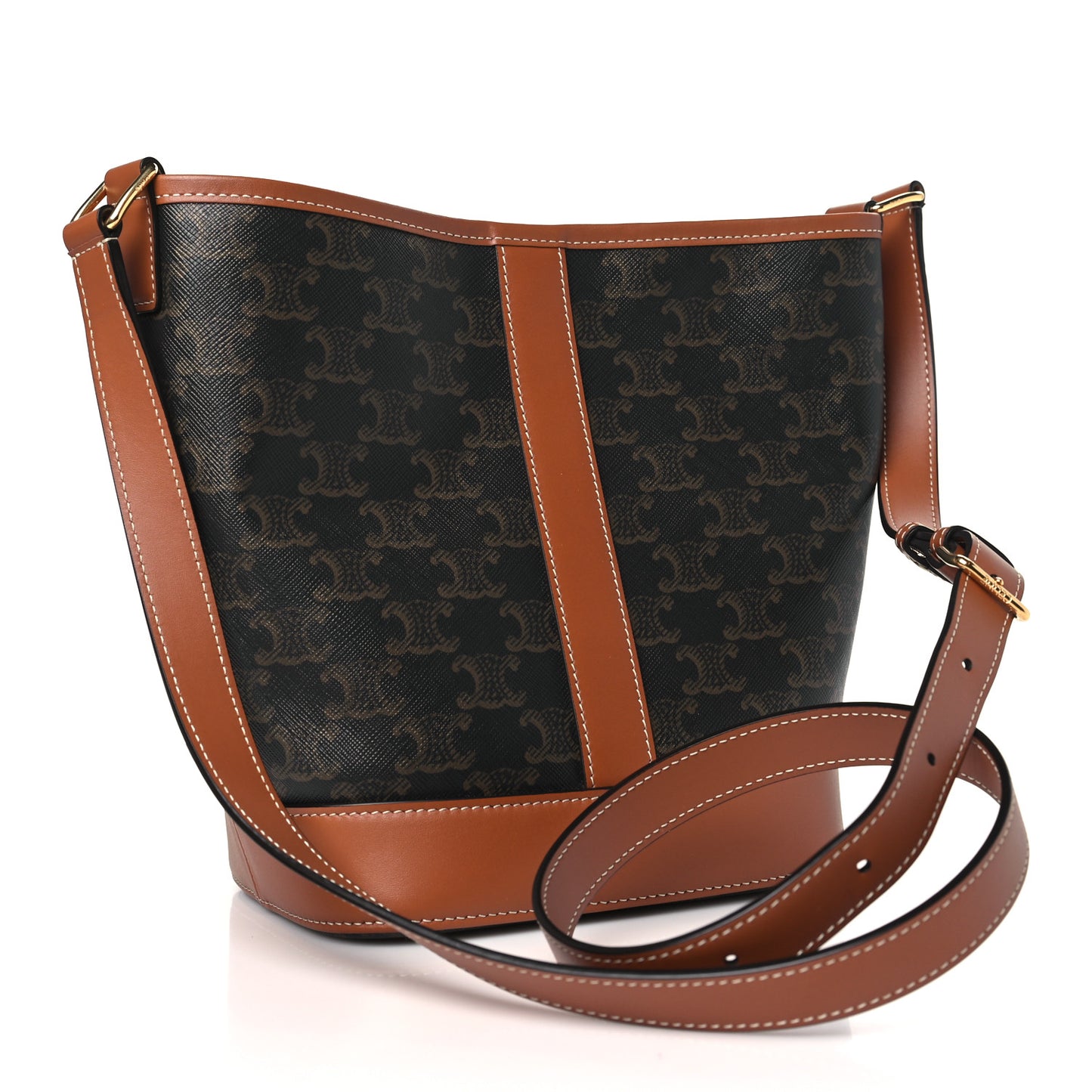 Triomphe Canvas Calfskin Small Bucket Bag Tan