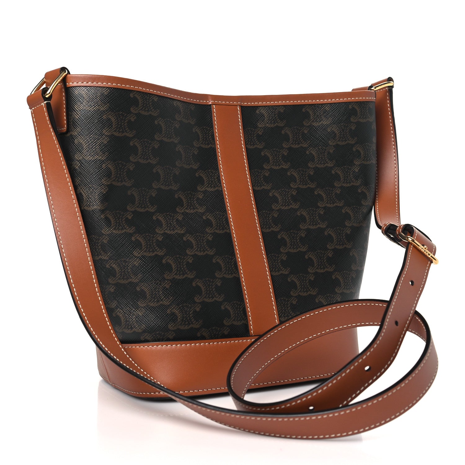 Celine Triomphe Canvas Calfskin Small Bucket Bag Tan 3 of 10