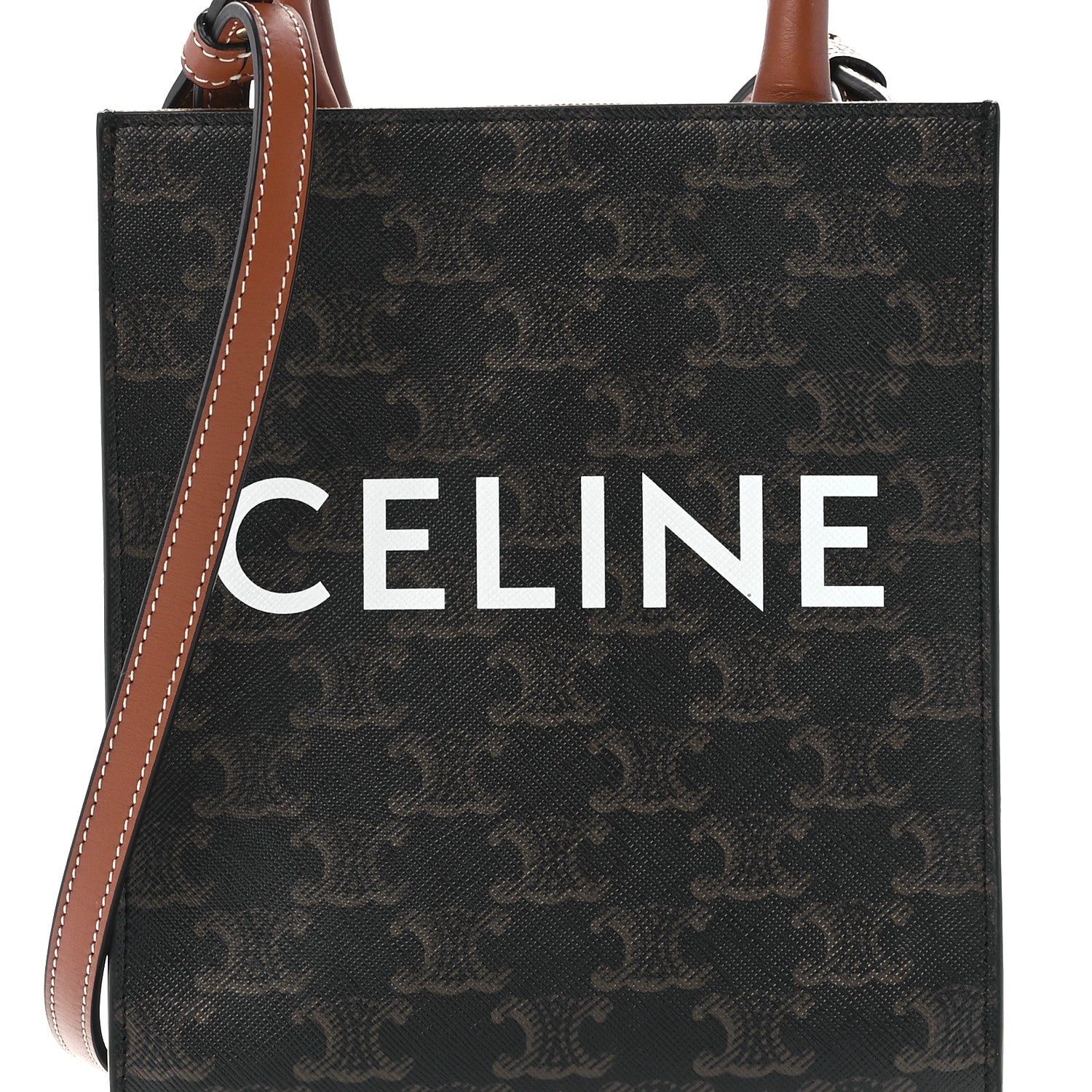 Celine Triomphe Canvas Calfskin Mini Vertical Cabas Tan 6 of 9