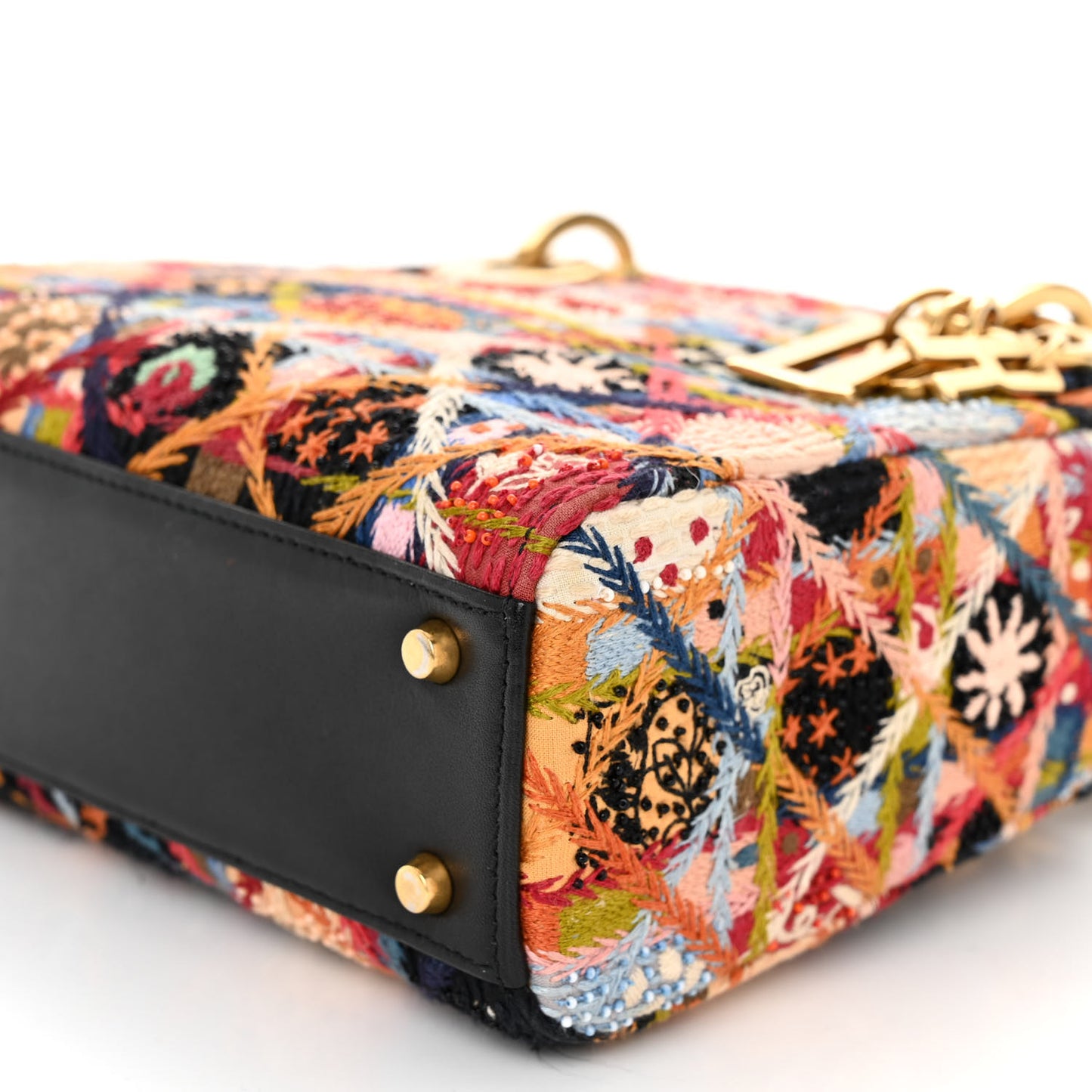 Canvas Embroidered Beaded Peace Mini Lady Dior Black Multicolor