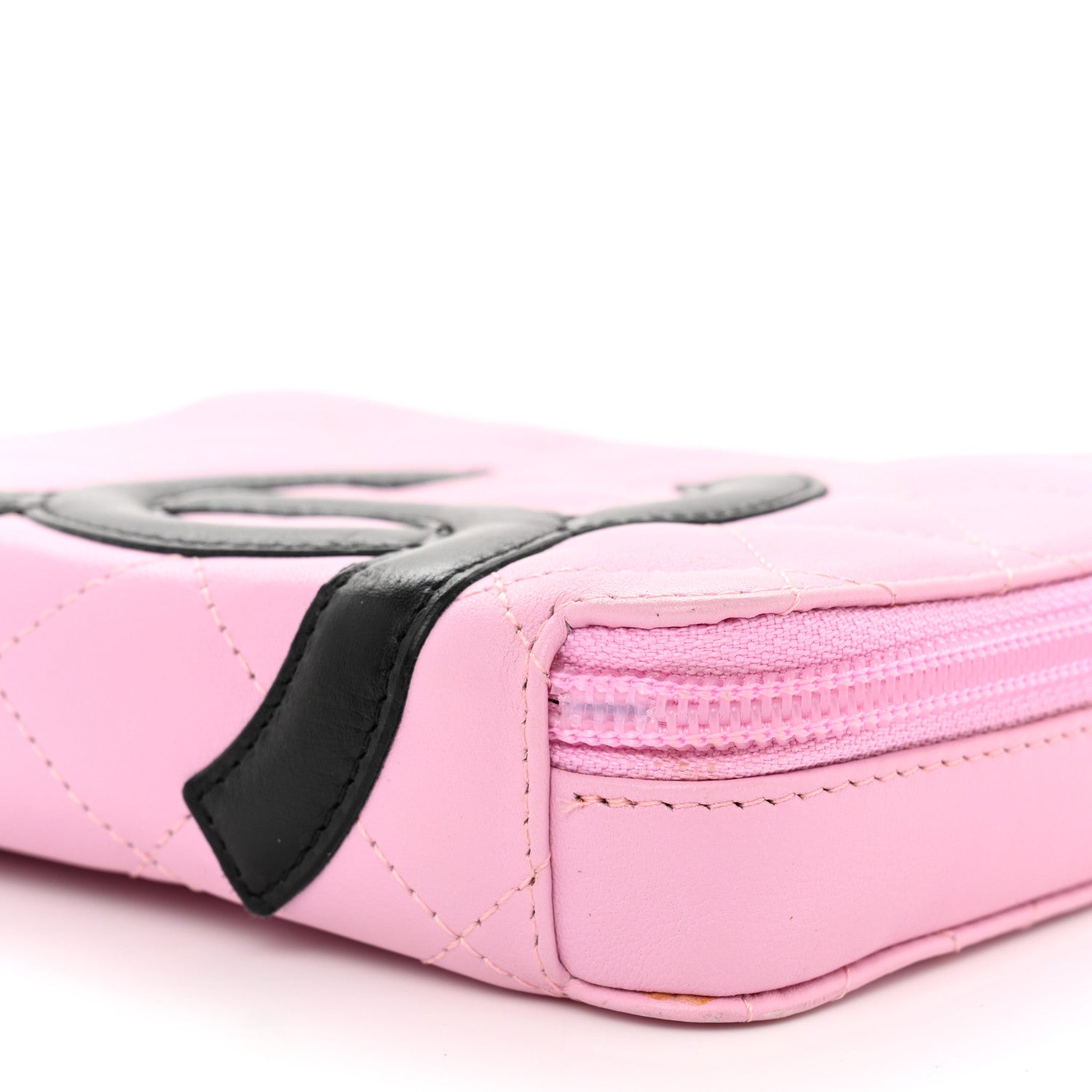 Chanel Calfskin Quilted Cambon Zip Around Makeup Pouch Pink Black 8 of 15