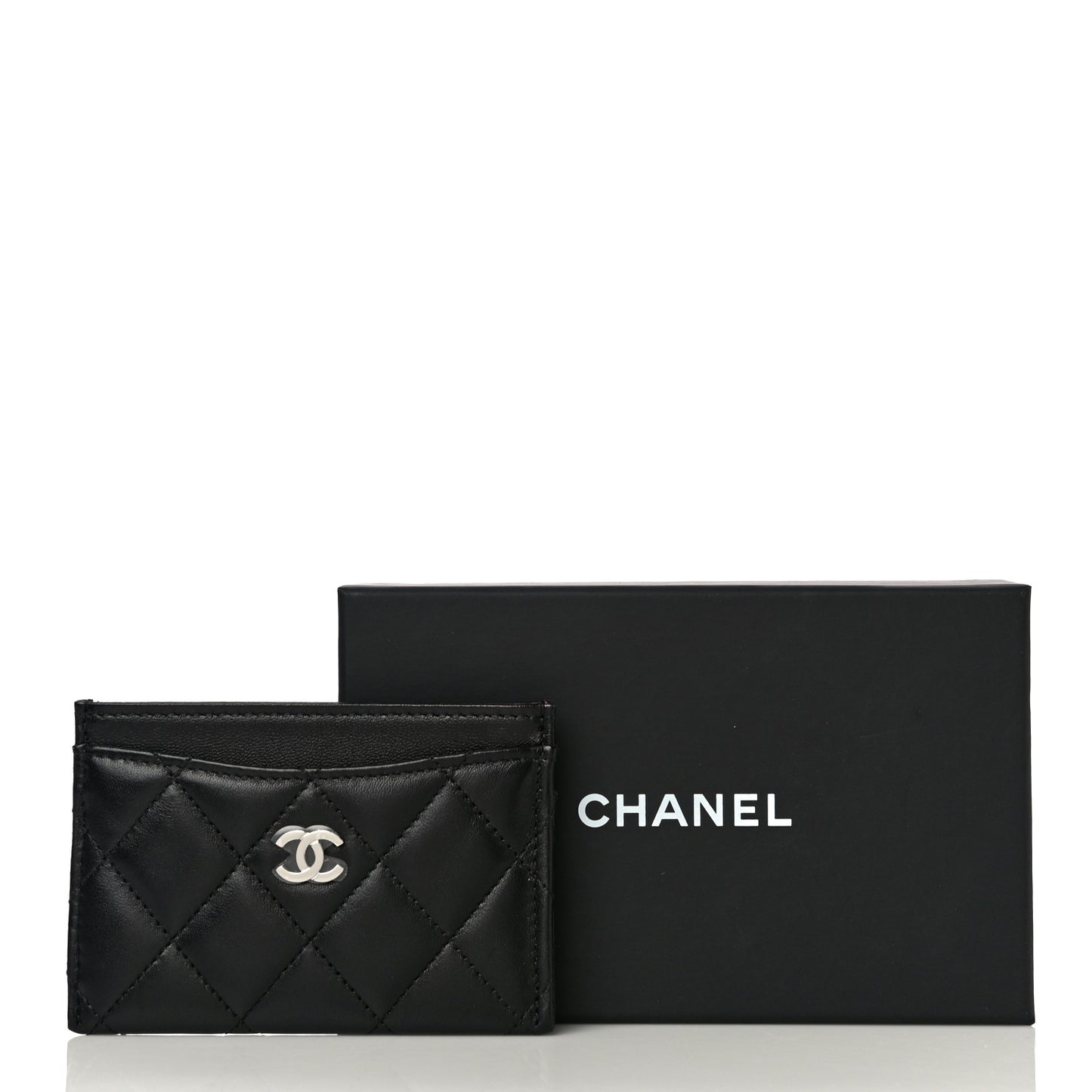 Lambskin Quilted Card Holder Black