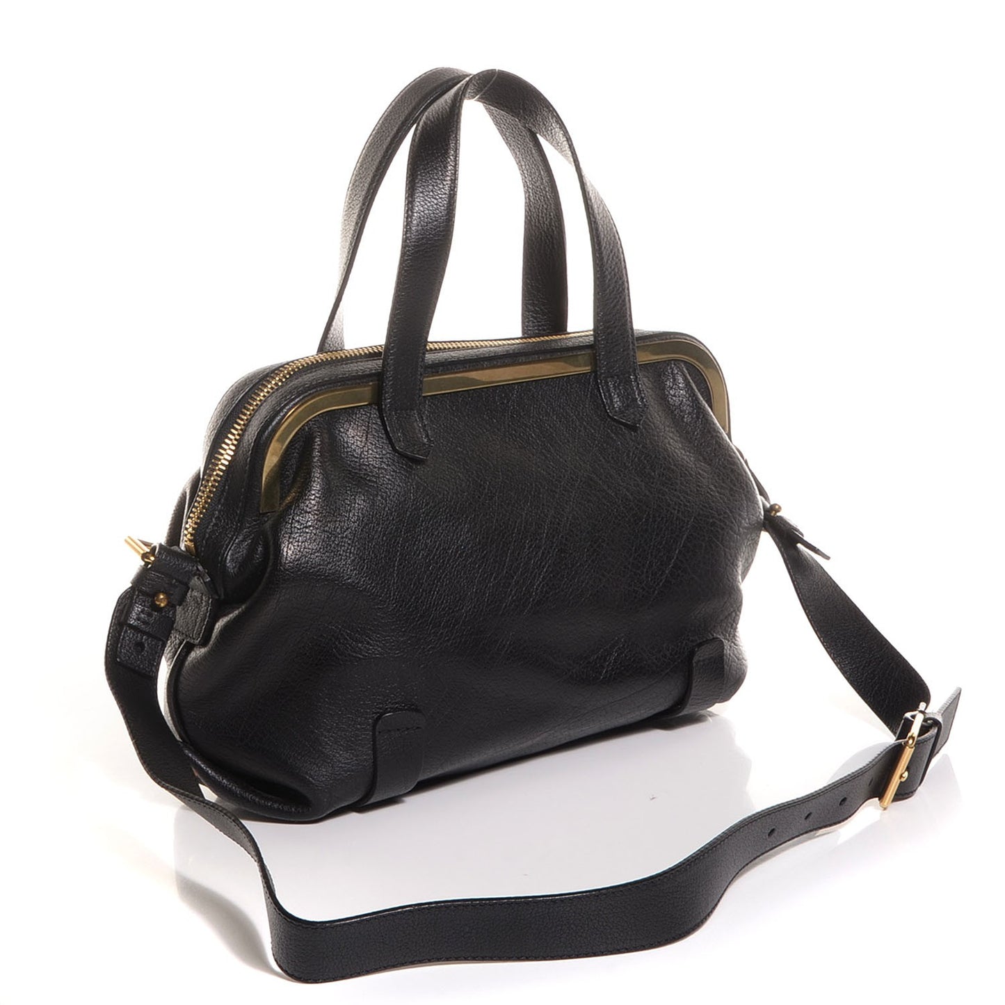 Grained Buffalo Small Aby Framed Satchel Black