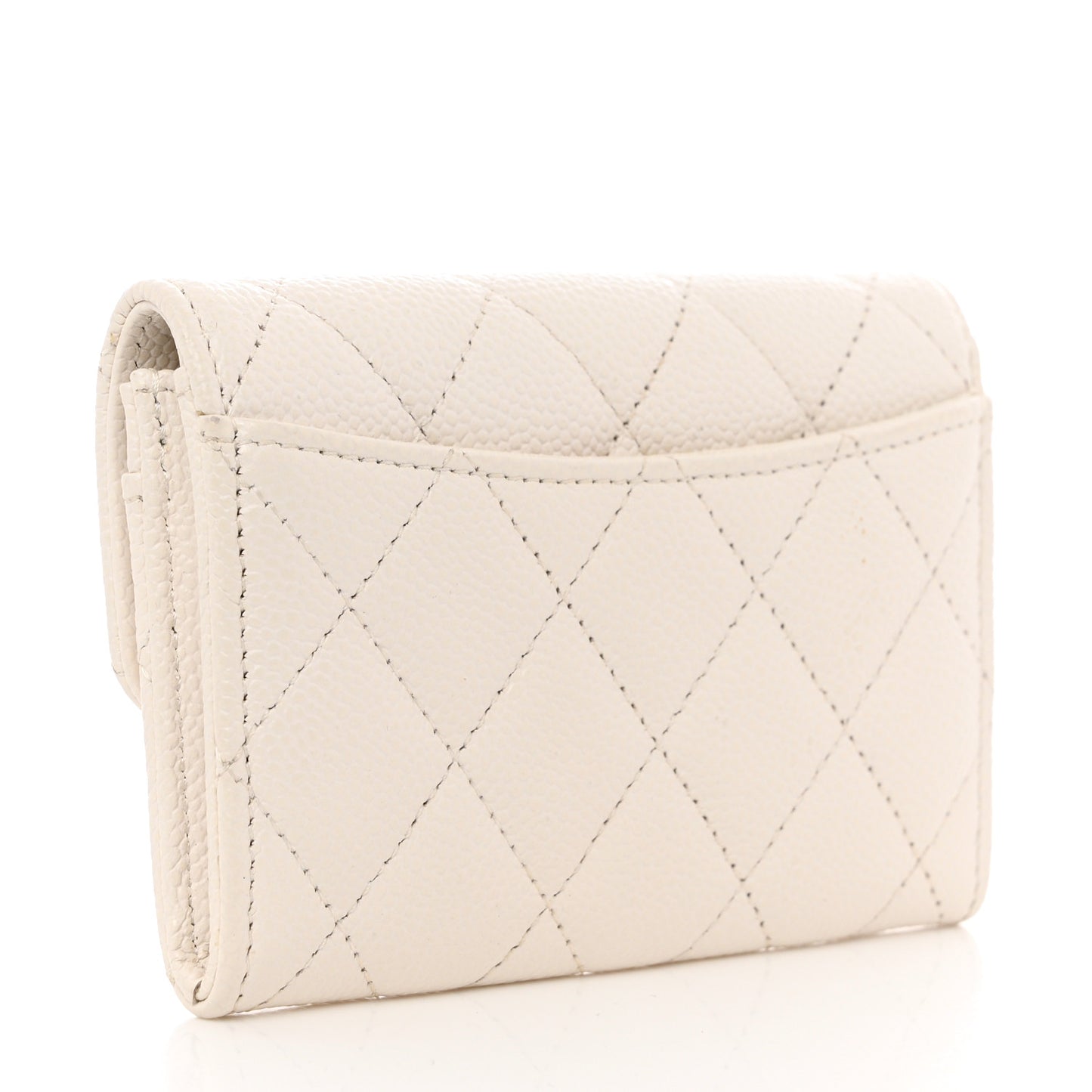 Caviar Quilted Flap Card Holder Wallet White
