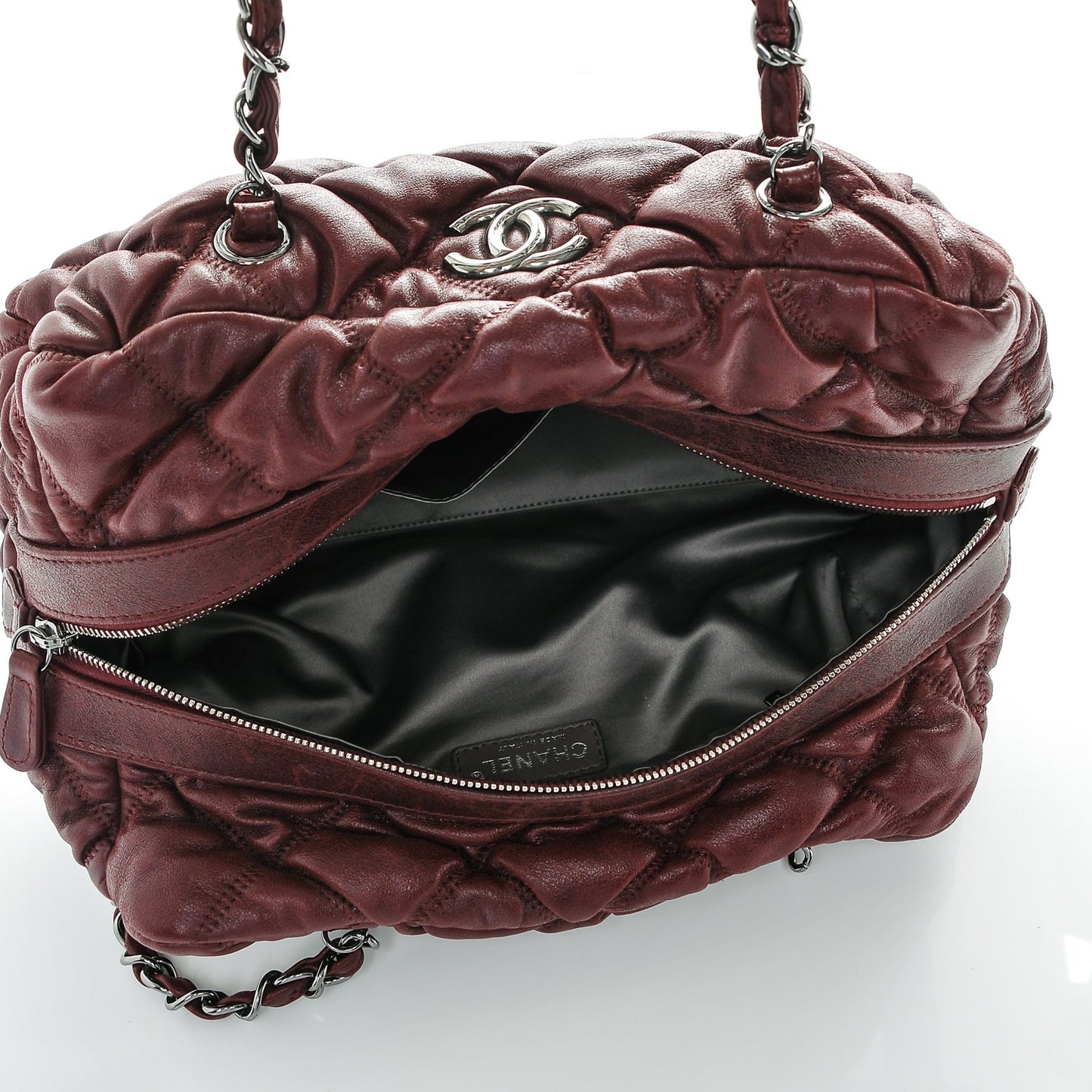 Calfskin Bubble Quilt Bowler Bordeaux