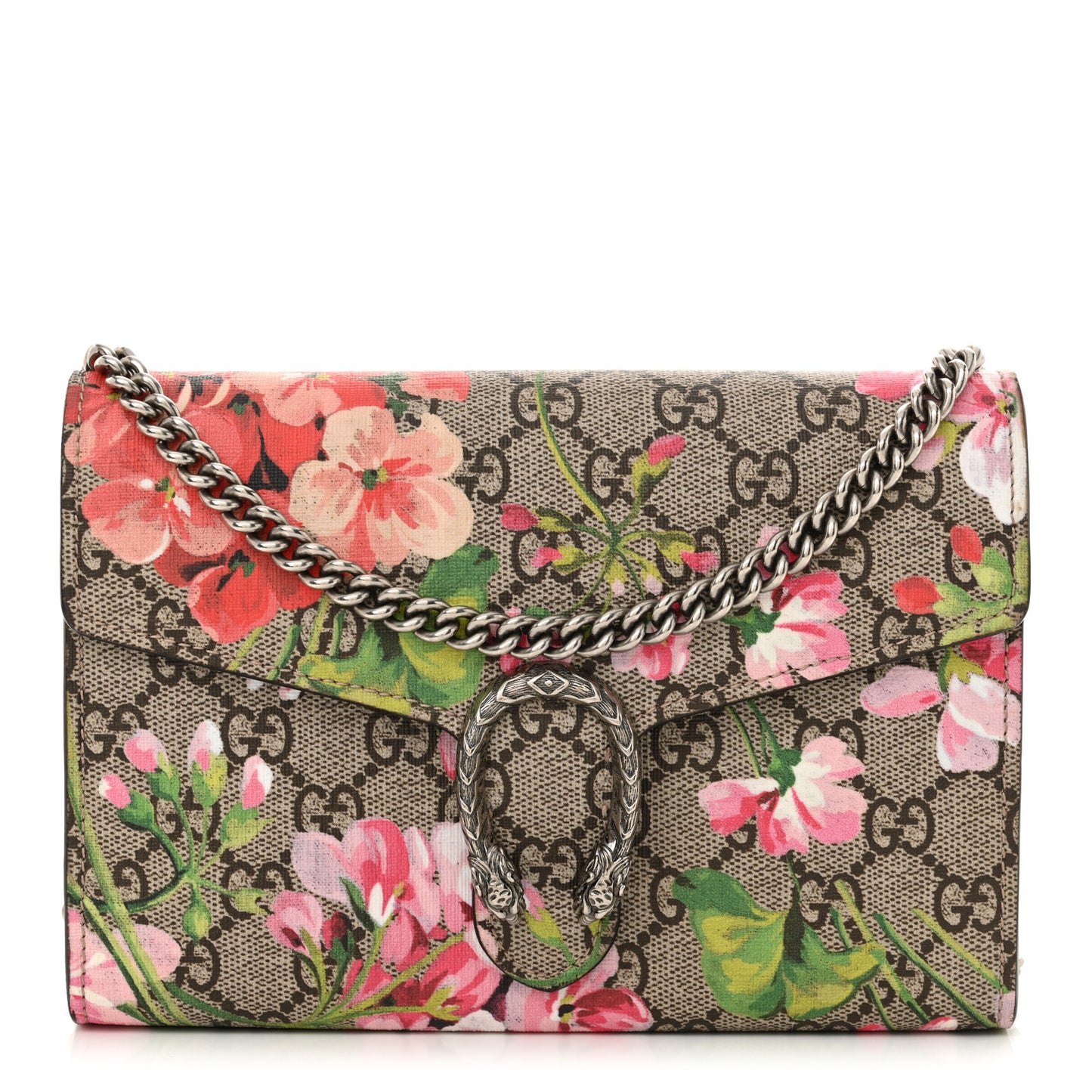 GG Supreme Monogram Blooms Mini Dionysus Chain Wallet Beige Multicolor Dry Rose