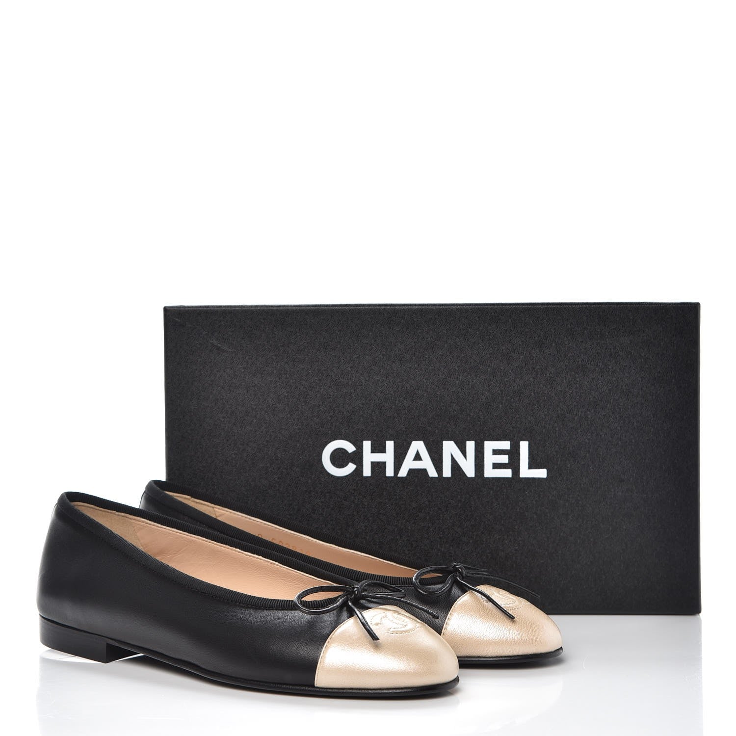 Chanel Lambskin Cap Toe Ballerina Flats 36 Black Light Gold 8 of 8