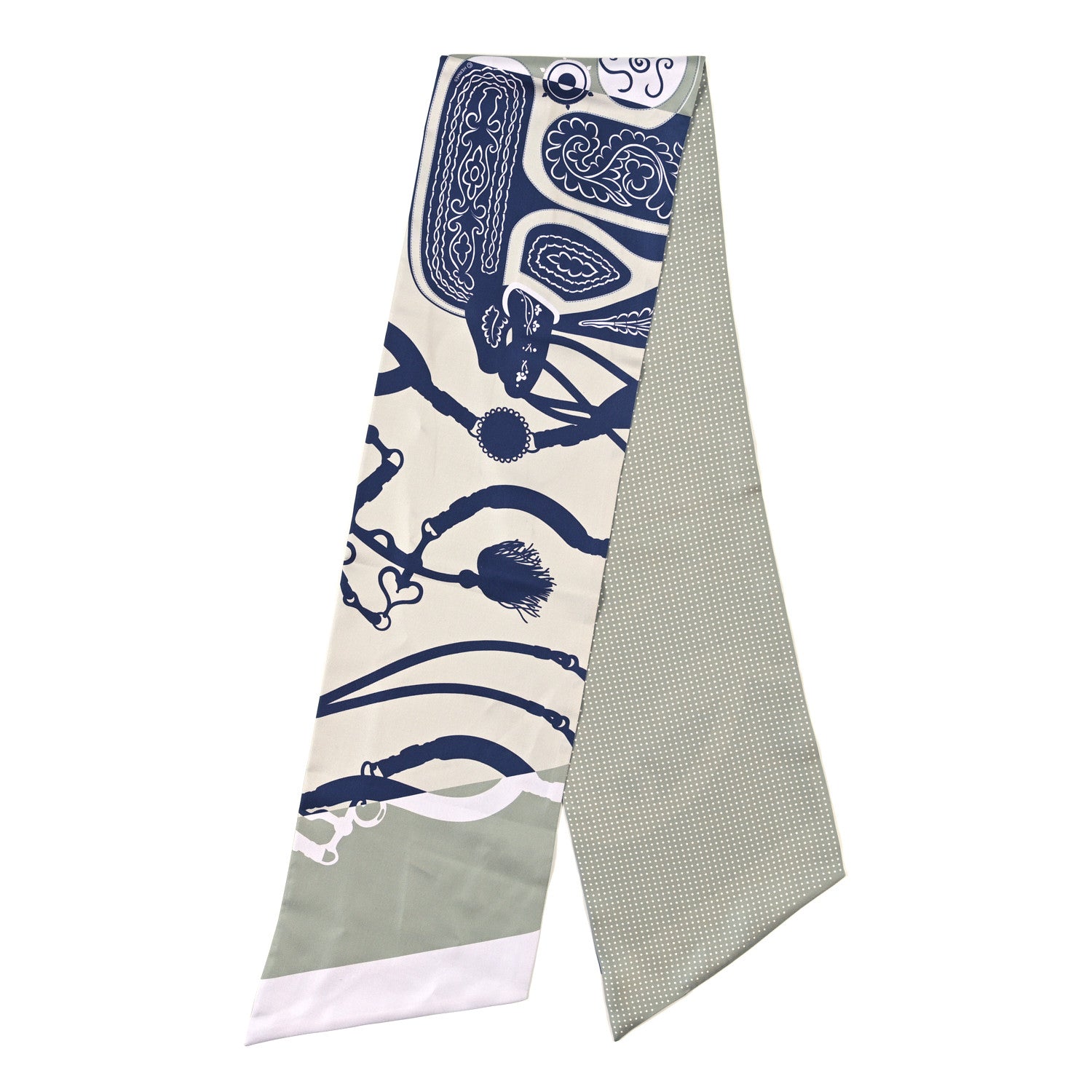 Hermes Silk Festival des Amazones Tattoo à Pois Maxi Twilly Vert Bleu 2 of 6