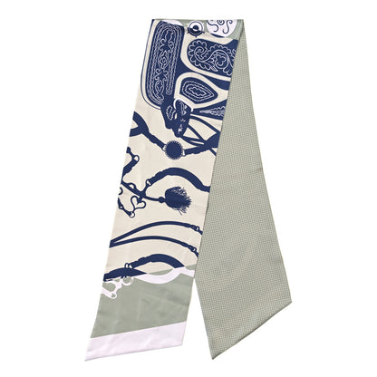 Hermes Silk Festival des Amazones Tattoo à Pois Maxi Twilly Vert Bleu 2 of 6