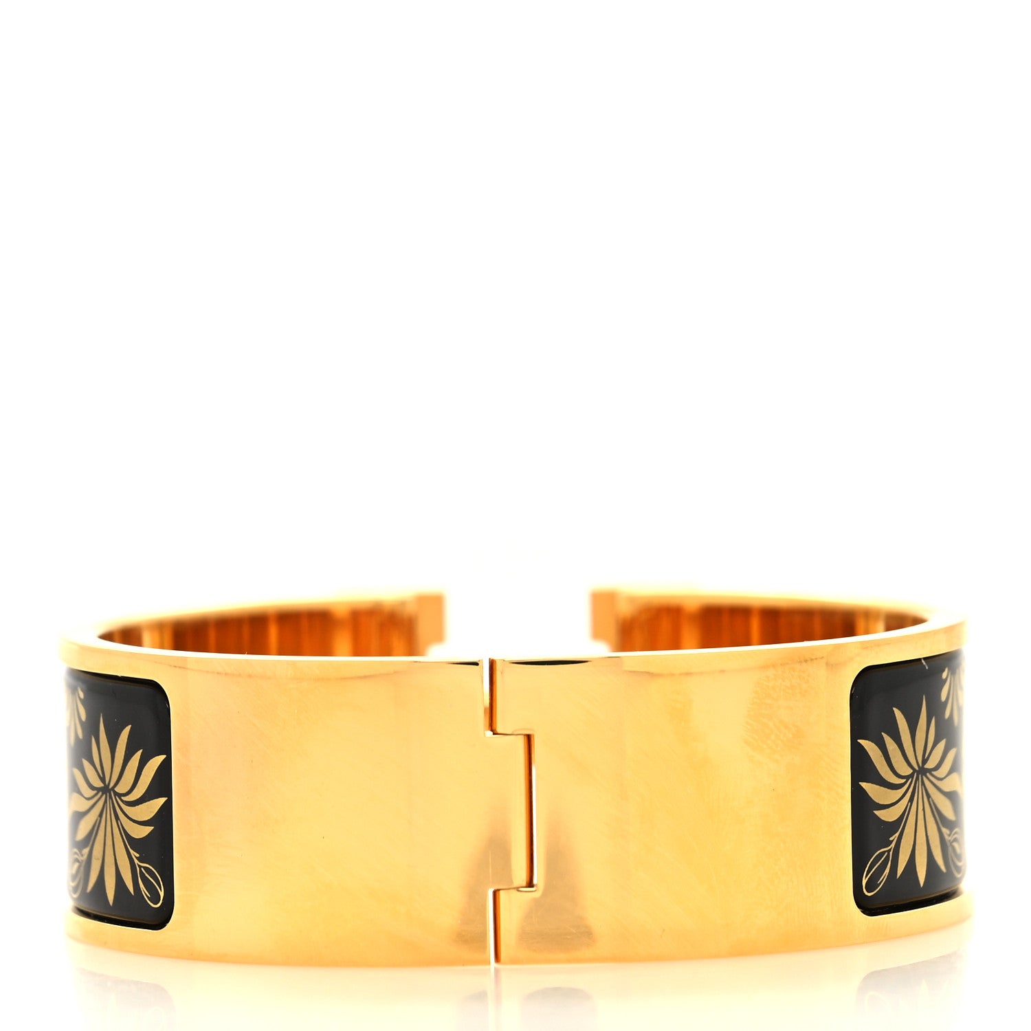 Hermes Enamel Printed Leopards Wide Clic Clac H Bracelet Jaune Or Black 3 of 5