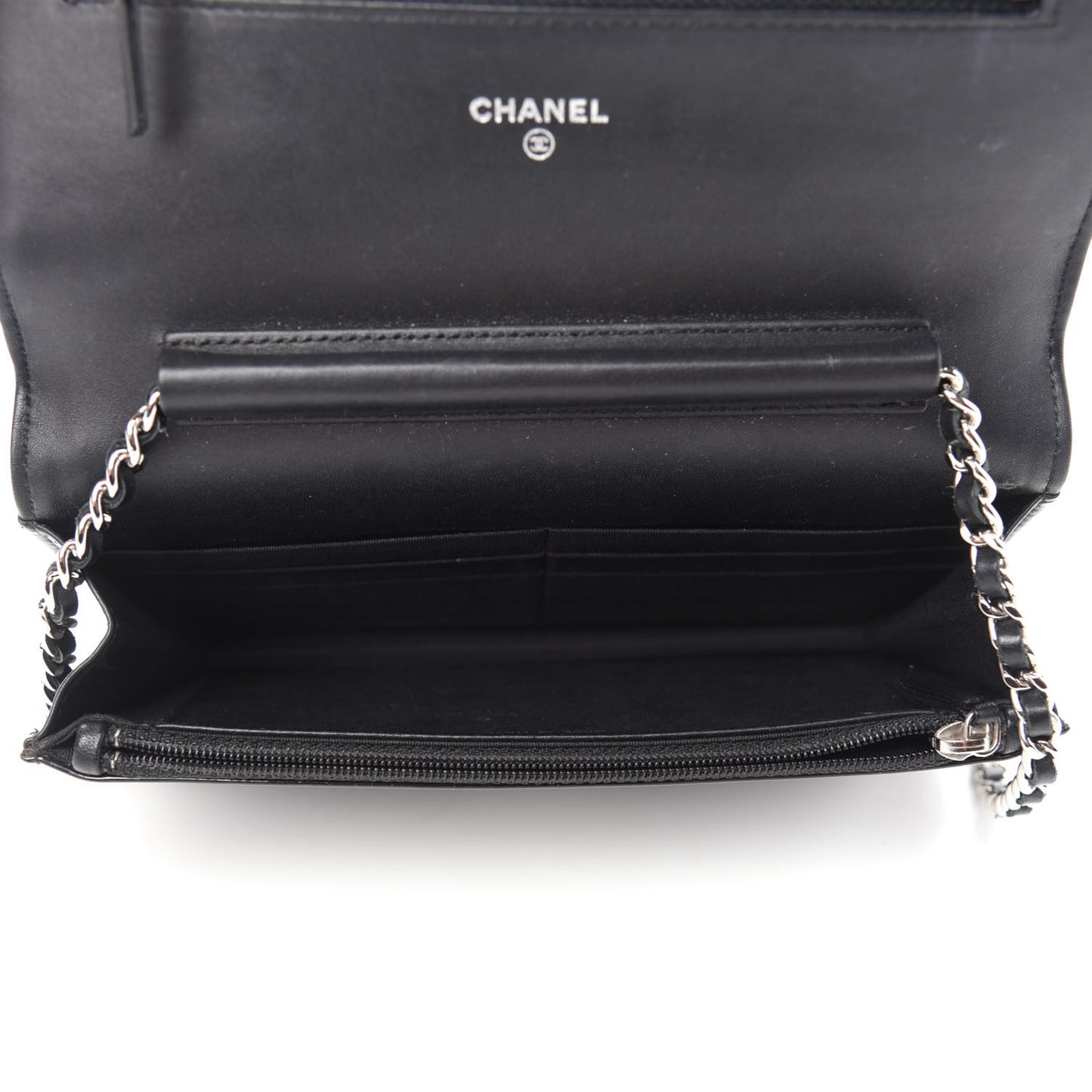 Patent Quilted Brilliant Wallet On Chain WOC Black