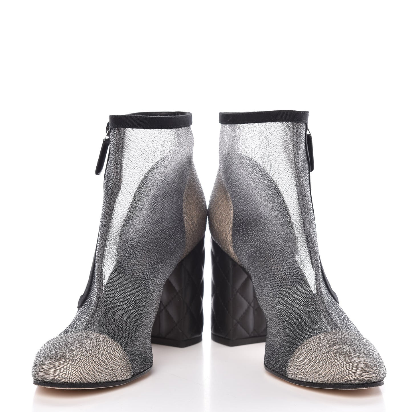Mesh Grosgrain Cap Toe Short Boots 38.5 Grey Black
