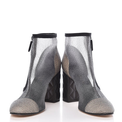 Chanel Mesh Grosgrain Cap Toe Short Boots 38.5 Grey Black 4 of 14