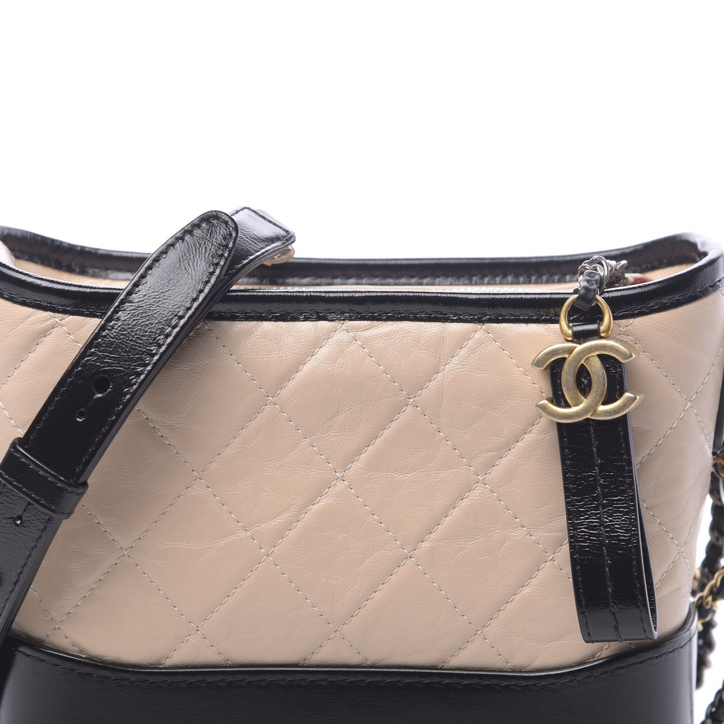 Aged Calfskin Quilted Small Gabrielle Hobo Beige Black