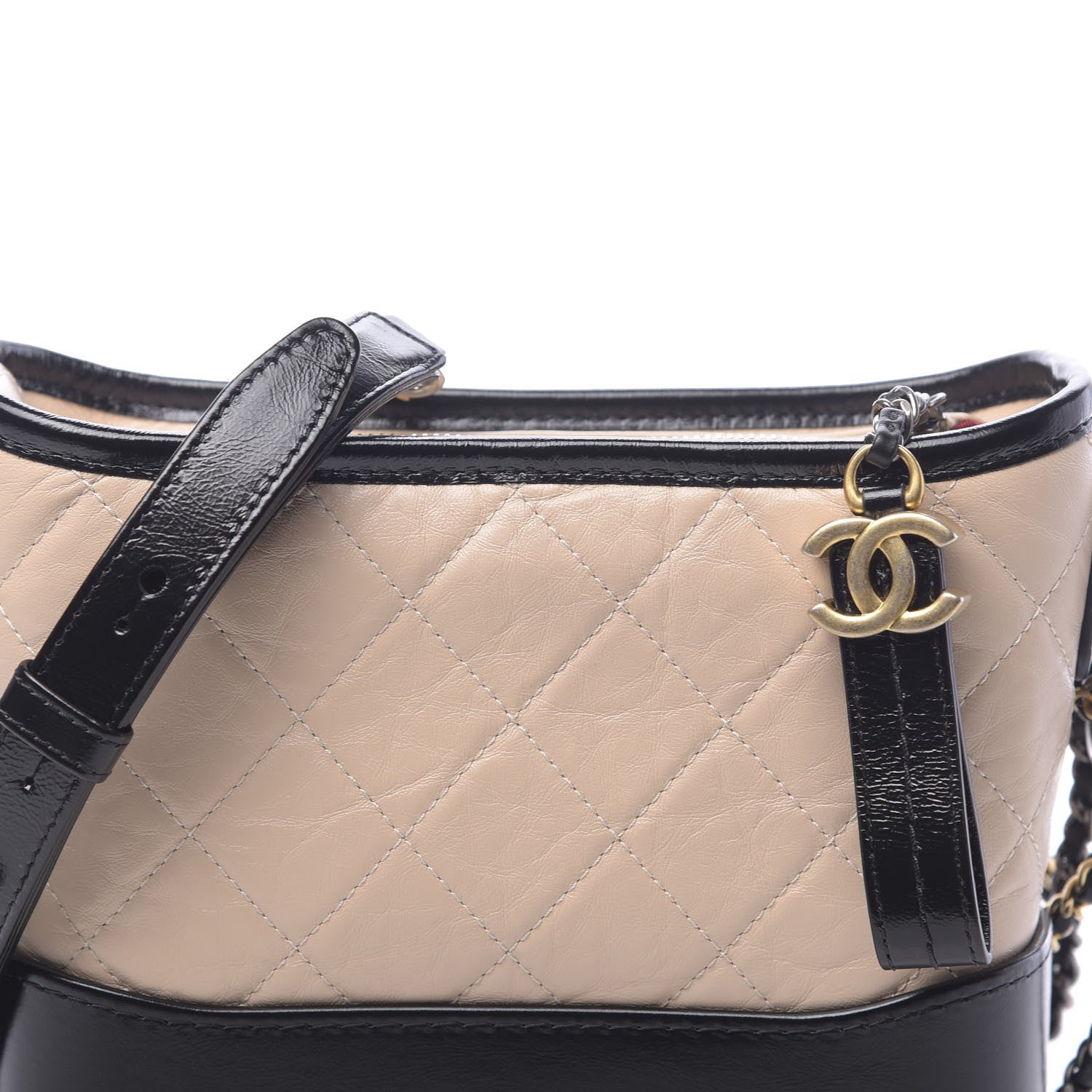 Chanel Aged Calfskin Quilted Small Gabrielle Hobo Beige Black 7 of 10