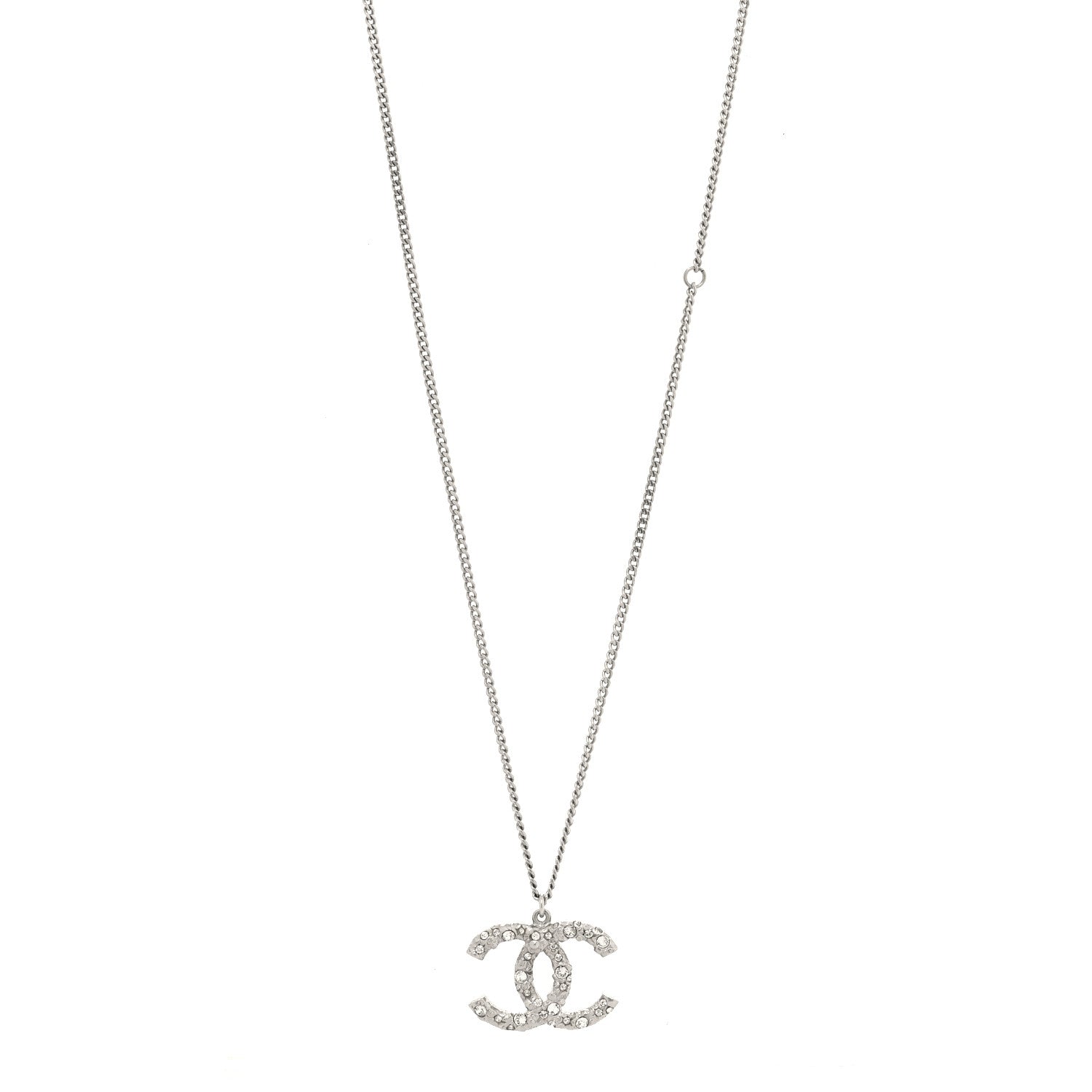 Chanel Crystal CC Pendant Necklace Silver 1 of 4