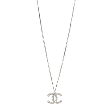 Chanel Crystal CC Pendant Necklace Silver 1 of 4