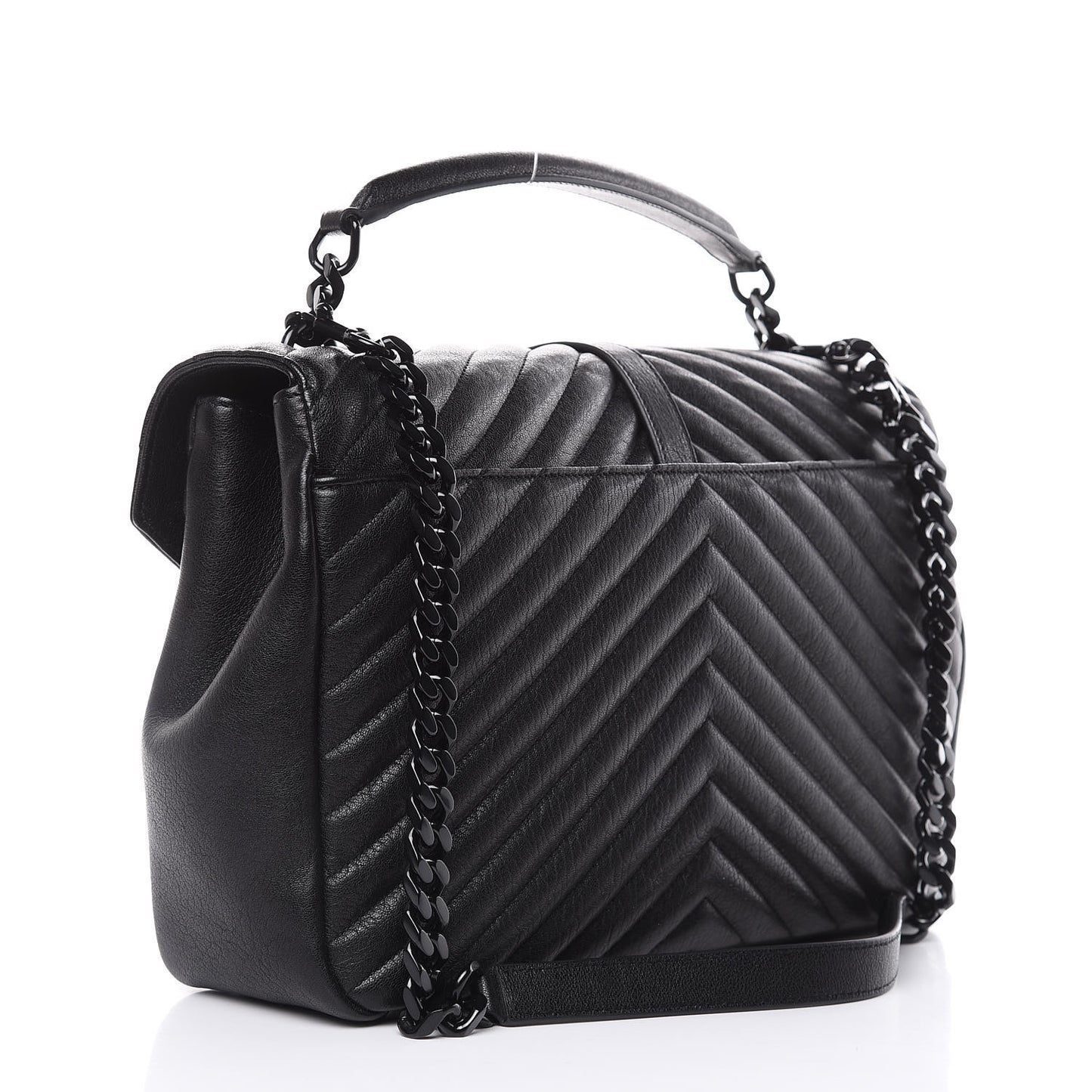 Sheepskin Matelasse Chevron Monogram Monochrome Large College Satchel Black