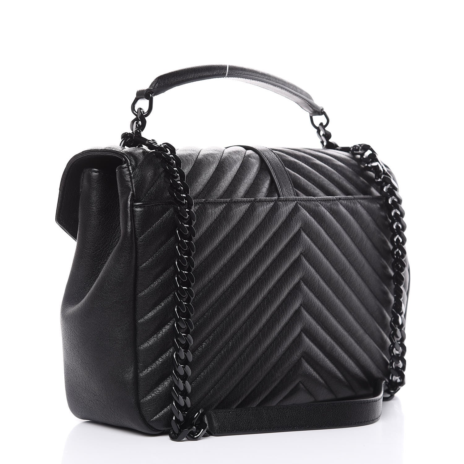Saint Laurent Sheepskin Matelasse Chevron Monogram Monochrome Large College Satchel Black 3 of 11