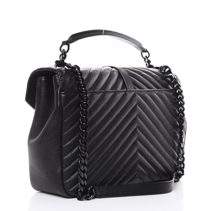 Saint Laurent Sheepskin Matelasse Chevron Monogram Monochrome Large College Satchel Black 3 of 11