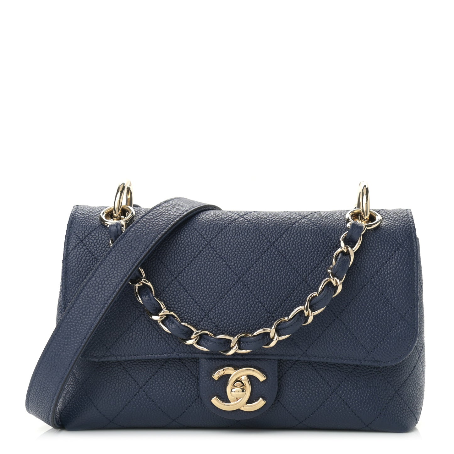 Caviar Quilted Small City Walk Flap Navy Blue