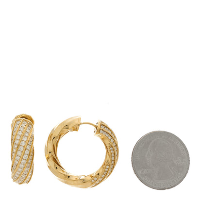 David Yurman Yellow Gold Diamond Cable Edge Hoop Earrings 2 of 5