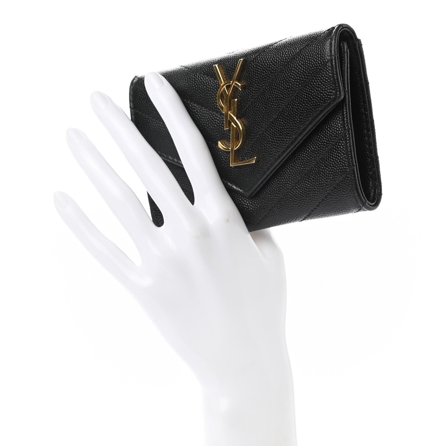 Saint Laurent Grain De Poudre Matelasse Chevron Small Monogram Envelope Wallet Black 2 of 7