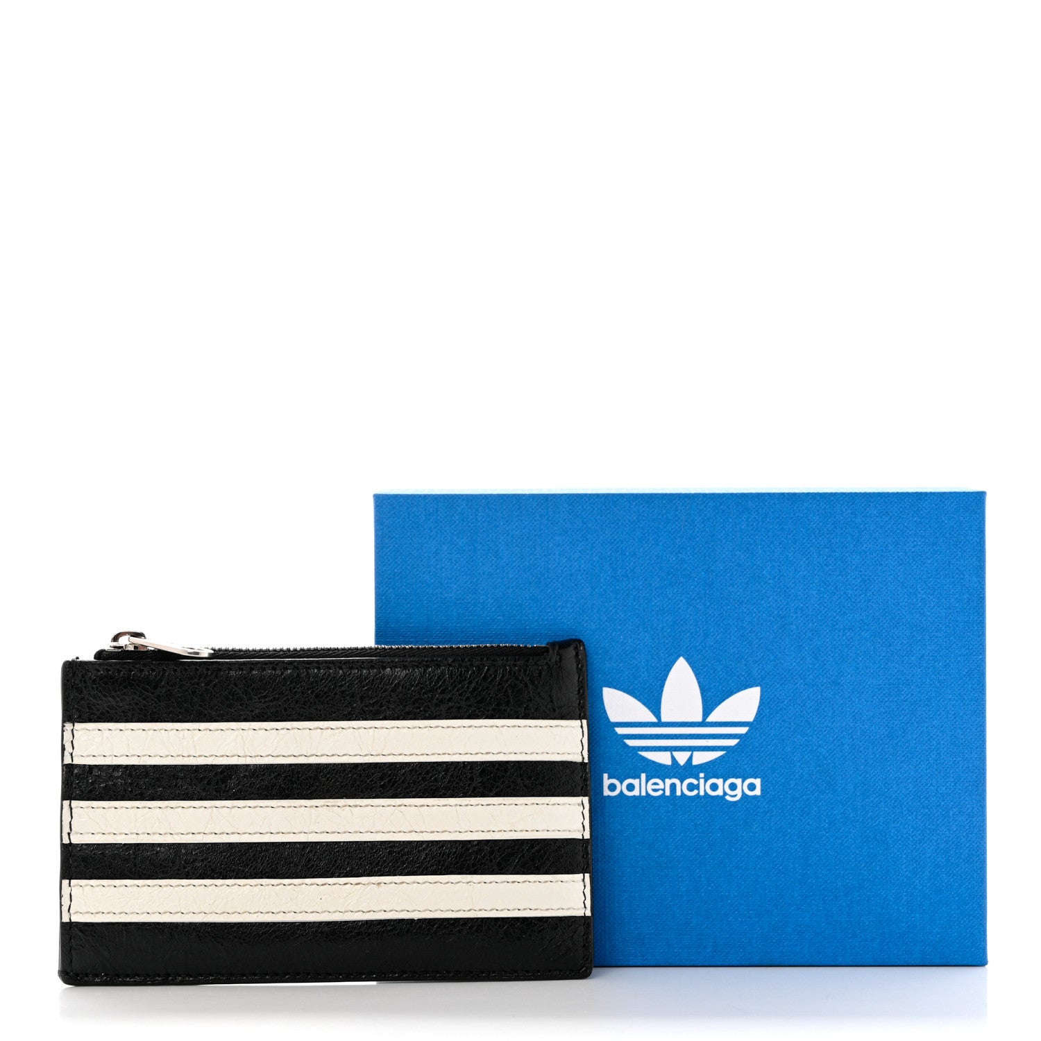 Balenciaga X ADIDAS Agneau Arena Trefoil Logo Coin Case Card Holder Black White 8 of 8