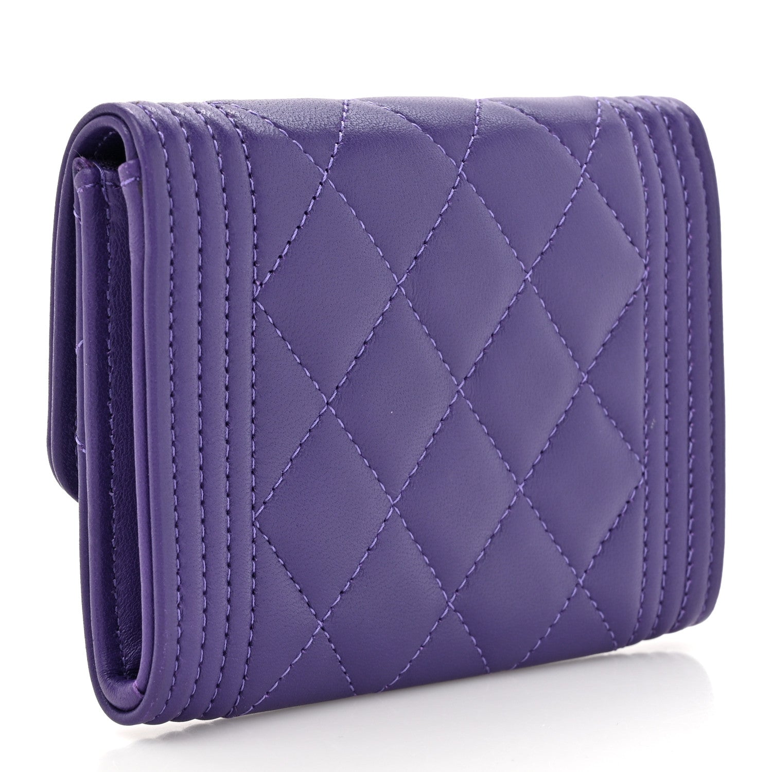 Chanel Lambskin Quilted Boy Flap Card Holder Purple 3 of 10