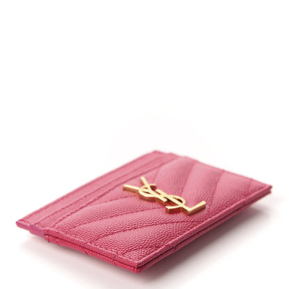 Saint Laurent Grain De Poudre Matelasse Chevron Monogram Credit Card Case Bubblegum 4 of 8