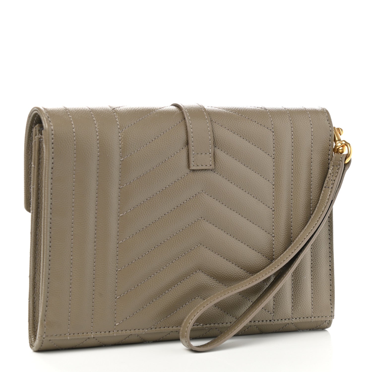 Saint Laurent Grain De Poudre Textured Mixed Matelasse Triquilt Monogram Clutch Greyish Brown 3 of 7