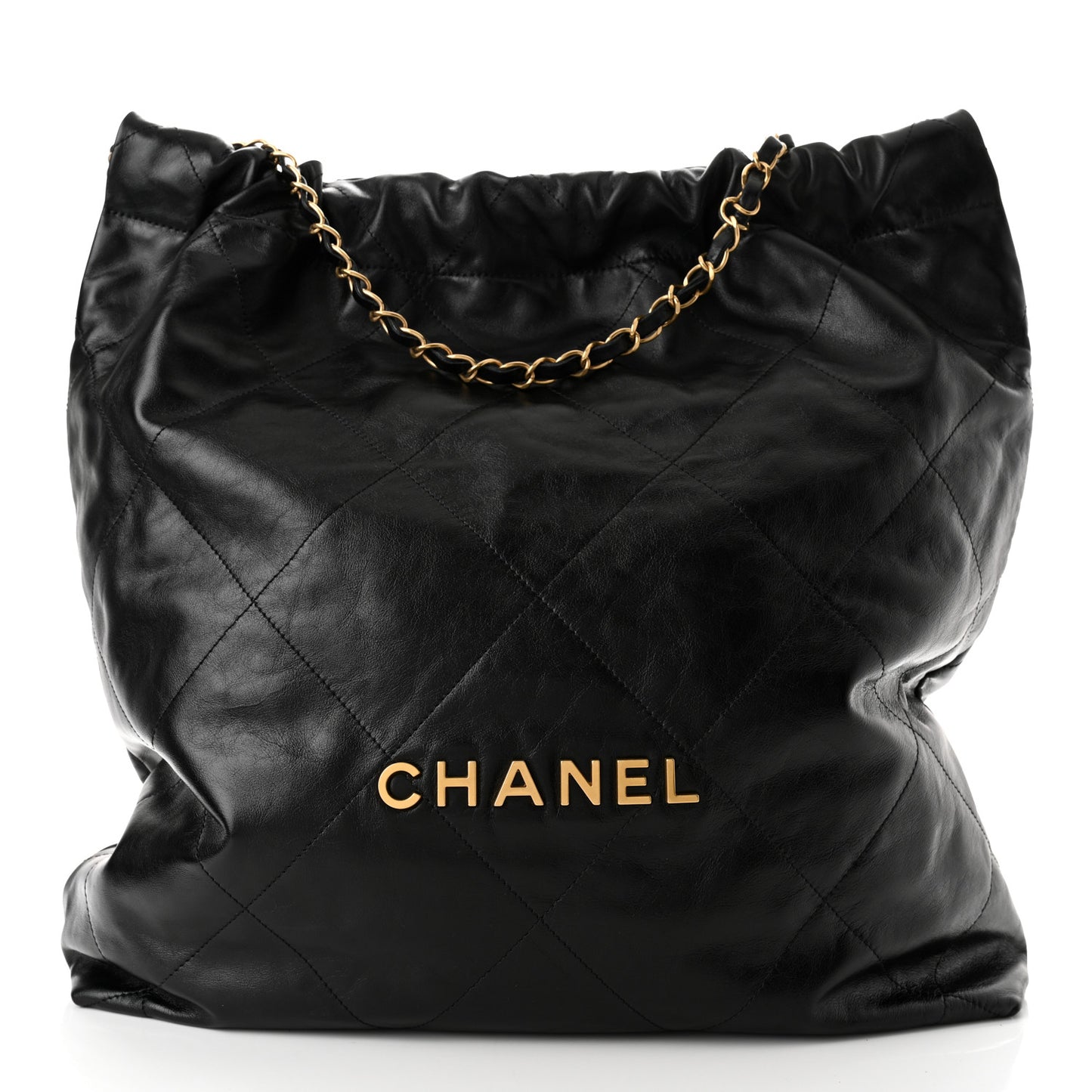 Shiny Calfskin Quilted Large Chanel 22 Black