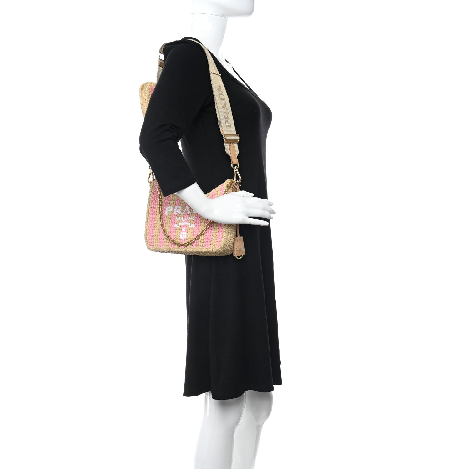 Prada Yarn Raffia Effect Crochet Striped Re-Edition 2005 Shoulder Bag Naturale Petalo 2 of 12