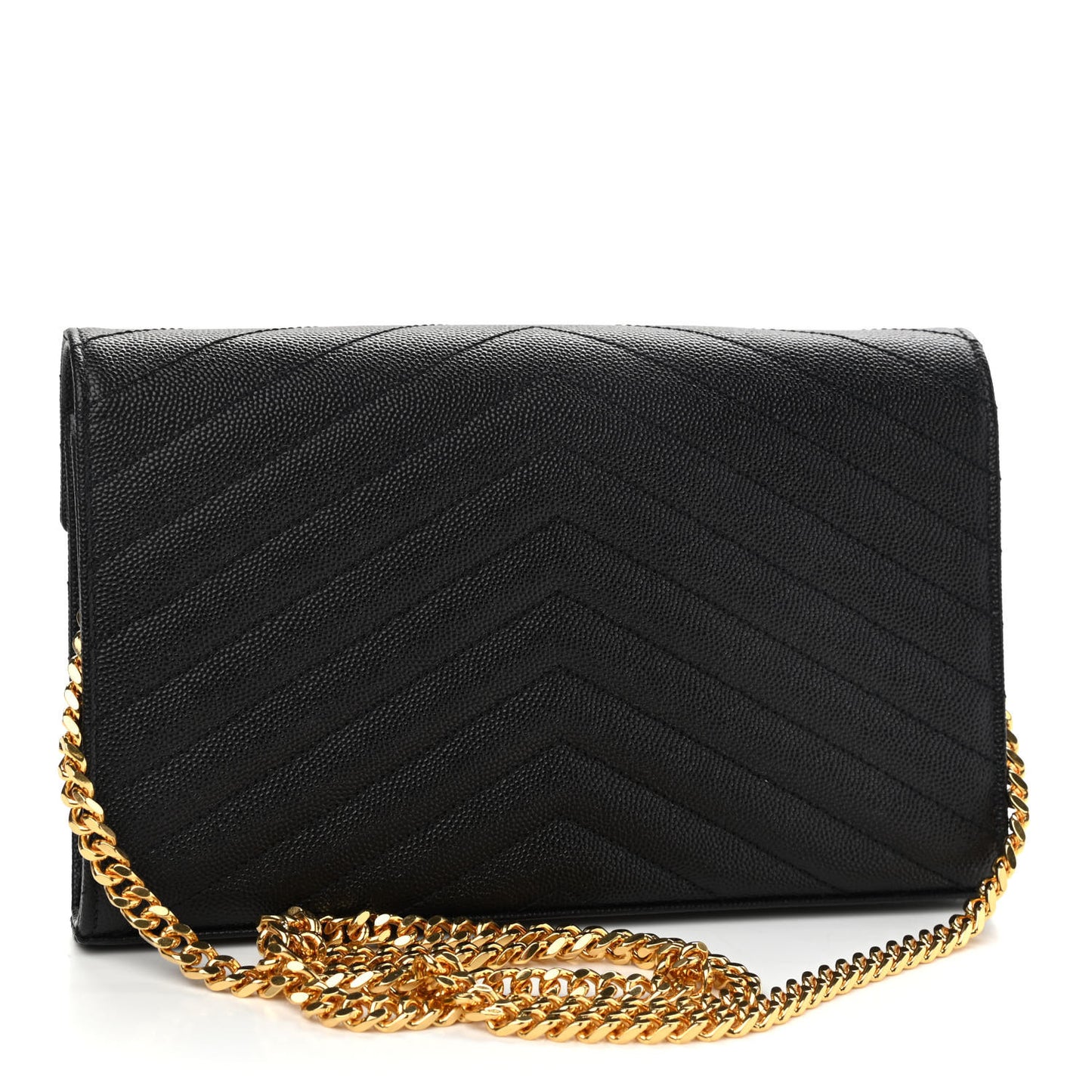 Grain De Poudre Matelasse Chevron Monogram Chain Wallet Black