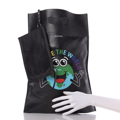 Balenciaga Calfskin Printed You Are The World Plastic Bag Shopper S Black 2 of 8