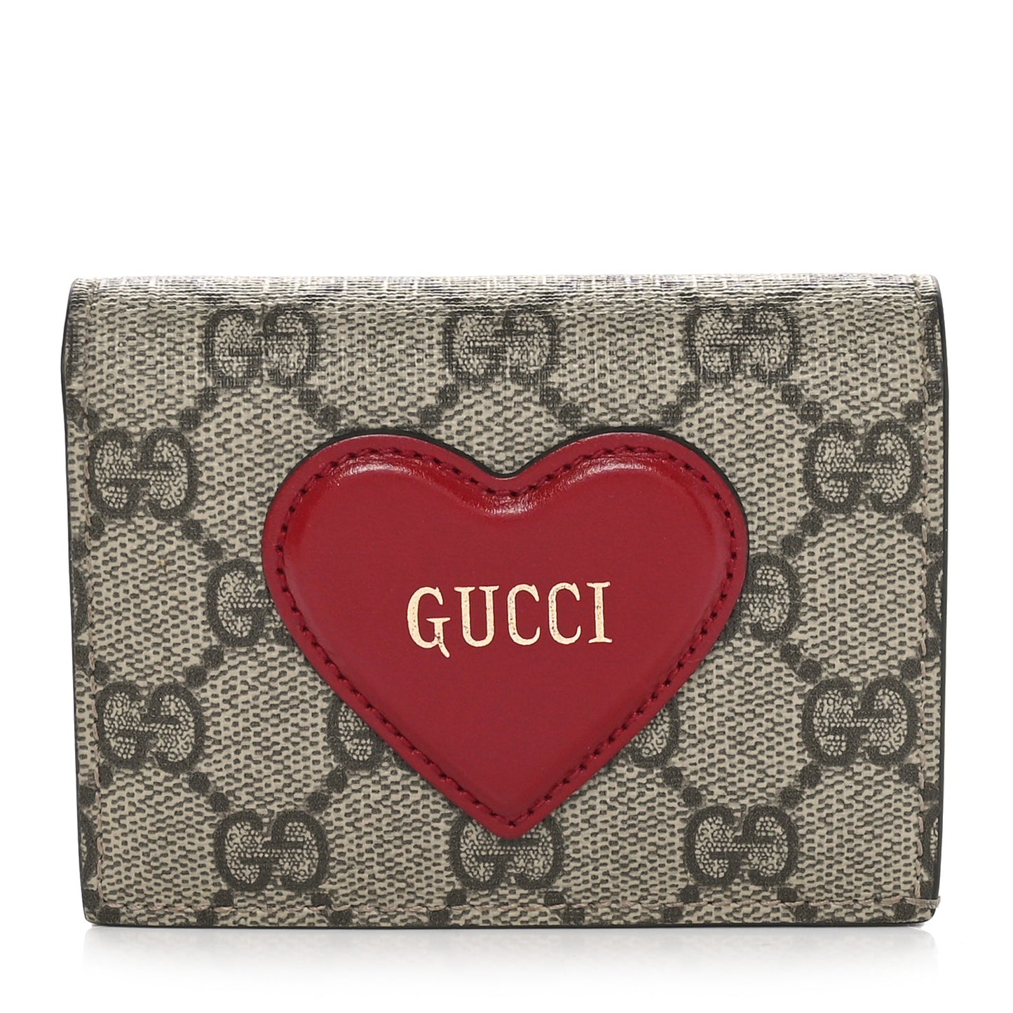 GG Supreme Monogram Script Logo Heart Card Case New Cherry Red Beige New Acero