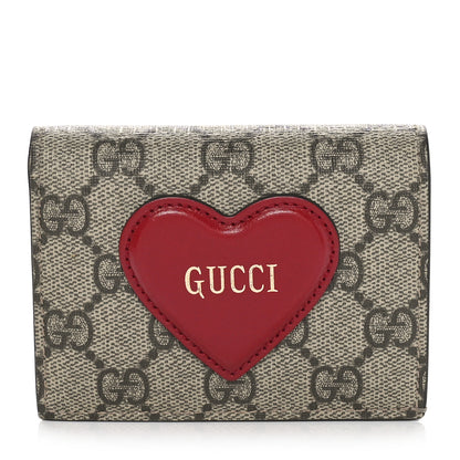 Gucci GG Supreme Monogram Script Logo Heart Card Case New Cherry Red Beige New Acero 1 of 11