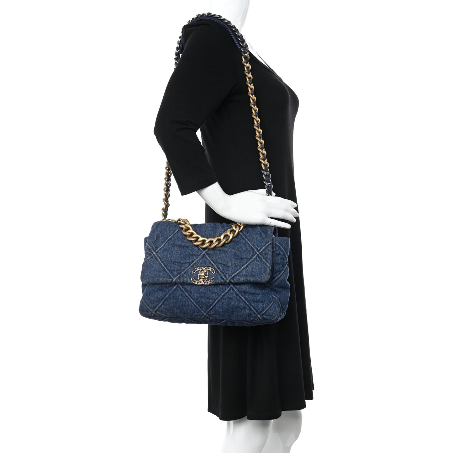 Denim Quilted Large Chanel 19 Flap Blue