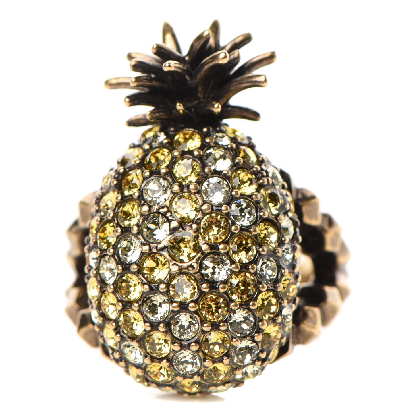 Metal Crystal Pineapple Motif Ring L Aged Gold
