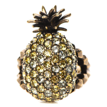 Gucci Metal Crystal Pineapple Motif Ring L Aged Gold 1 of 6