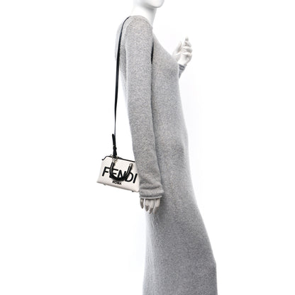 Fendi Canvas Vitello King Plexiglass Logo Embroidered Mini By The Way Top Handle Boston Bag White Rice Black 2 of 11