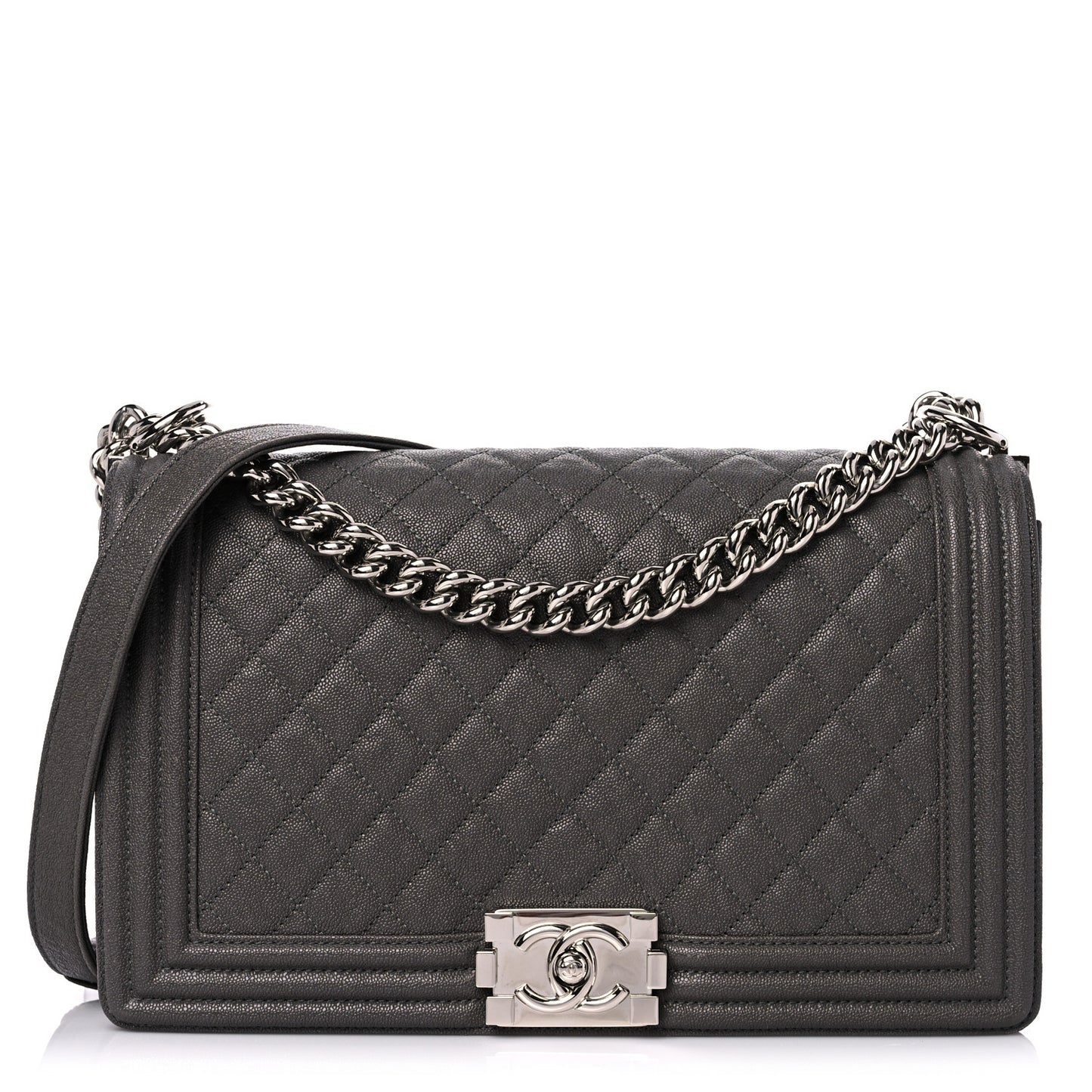 Caviar Quilted New Medium Boy Flap Grey
