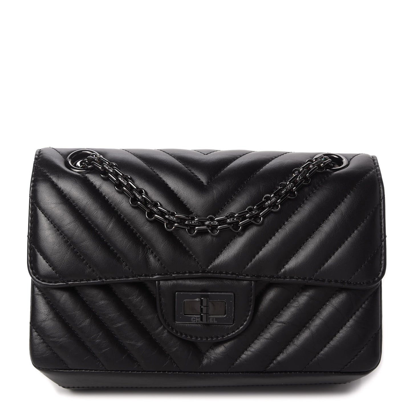 Aged Calfskin Chevron Quilted 2.55 Reissue Mini Flap So Black