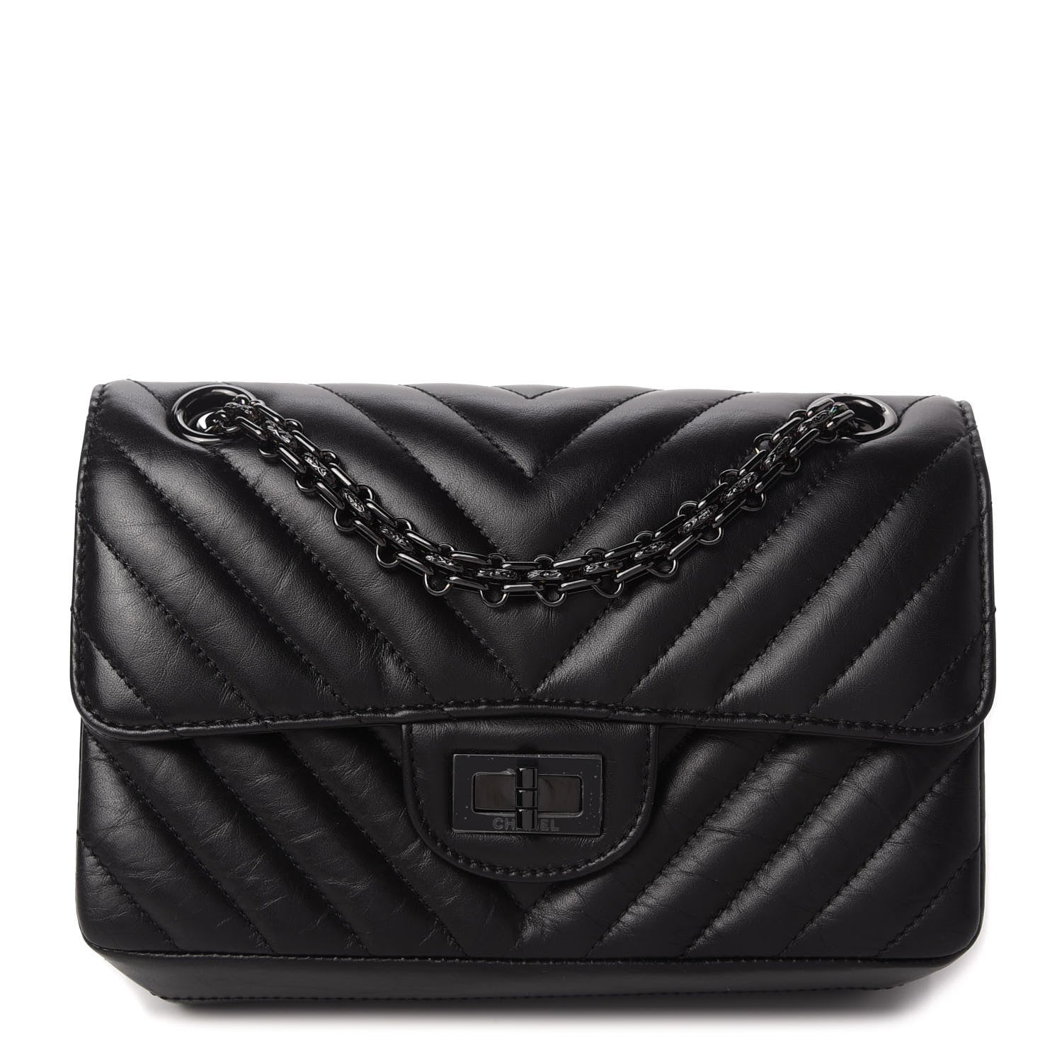 Chanel Aged Calfskin Chevron Quilted 2.55 Reissue Mini Flap So Black 1 of 11