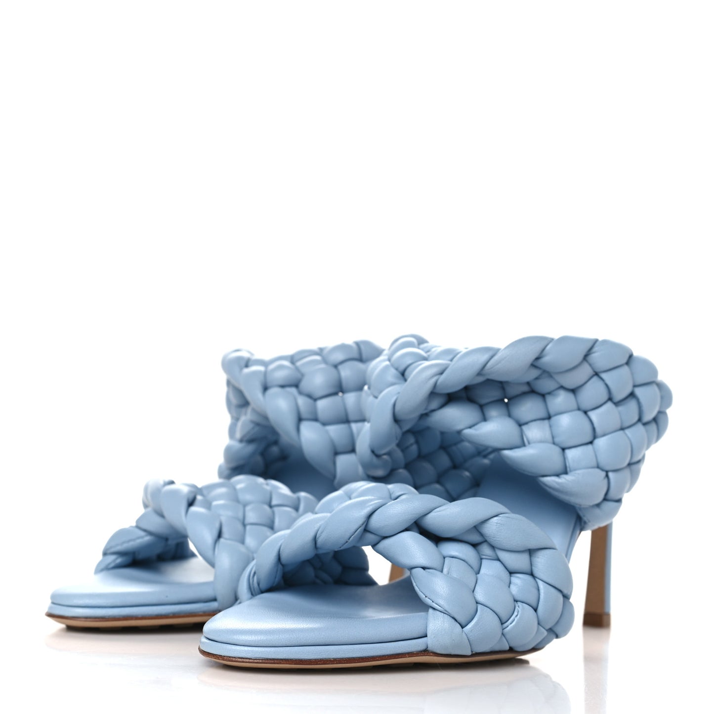Nappa Twisted Padded Intrecciato Curve Slide Sandals 37 Ice