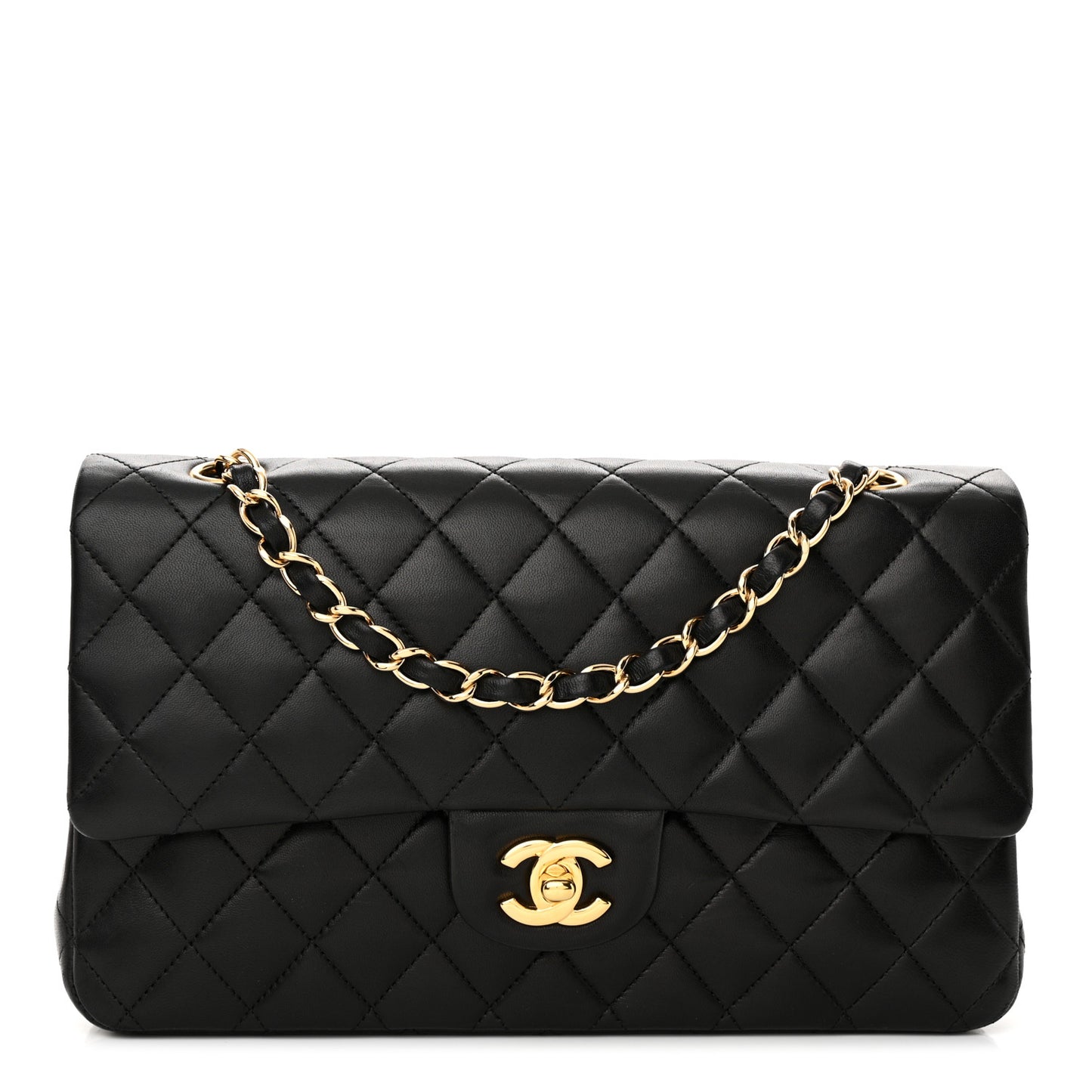 Lambskin Quilted Medium Double Flap Black