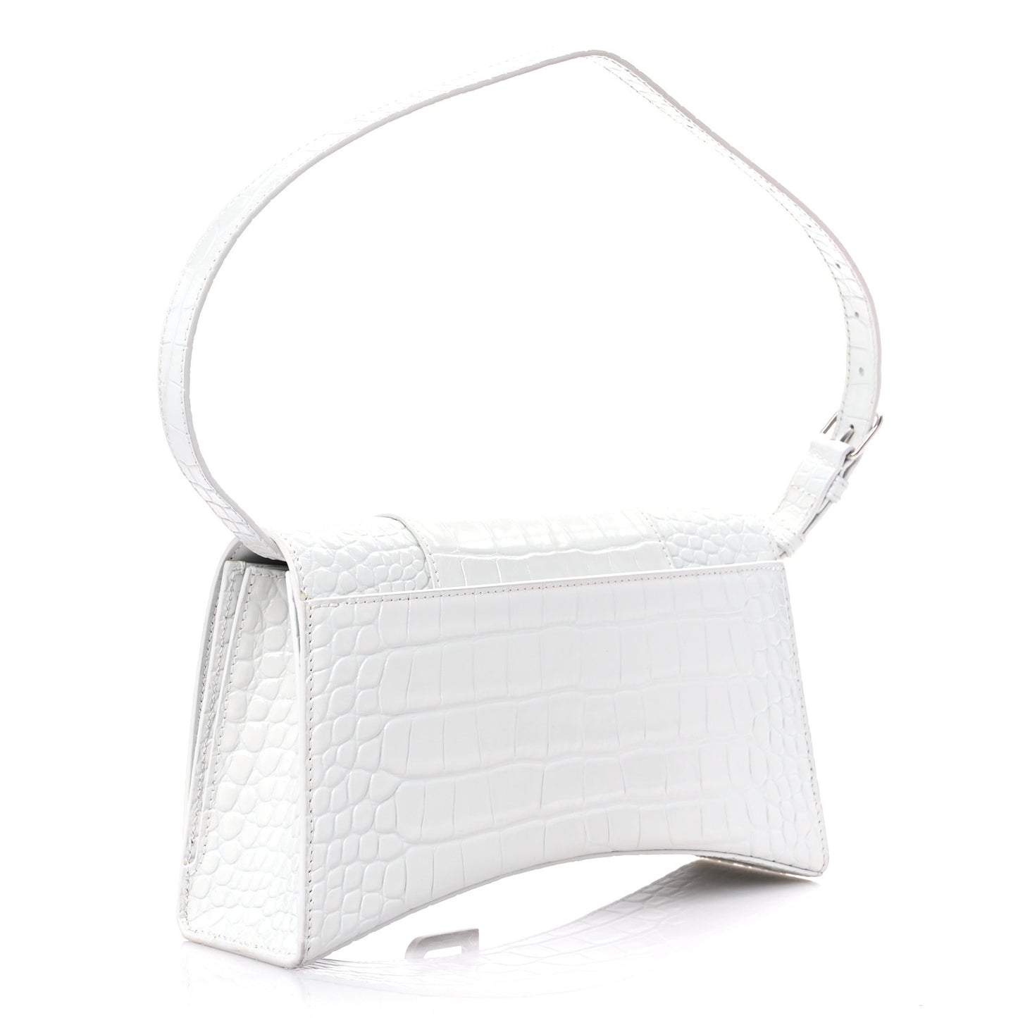 Shiny Calfskin Crocodile Embossed Small Hourglass Sling Shoulder Bag White